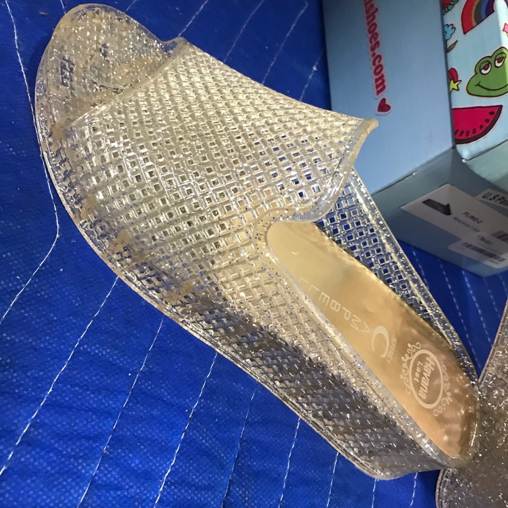 Jeffrey Cambell fling 2 peach glitter slides